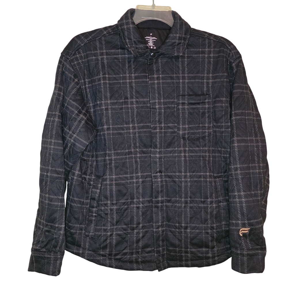 Fabletics Mens Quilted Plaid Shirt Jacket L Black Long Sleeve Button Up Casual